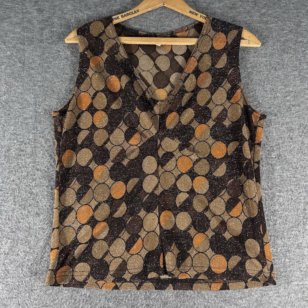 Vintage Women's Sleeveless Top Sz L Made in USA Semi Sheer Sparkling Club Party